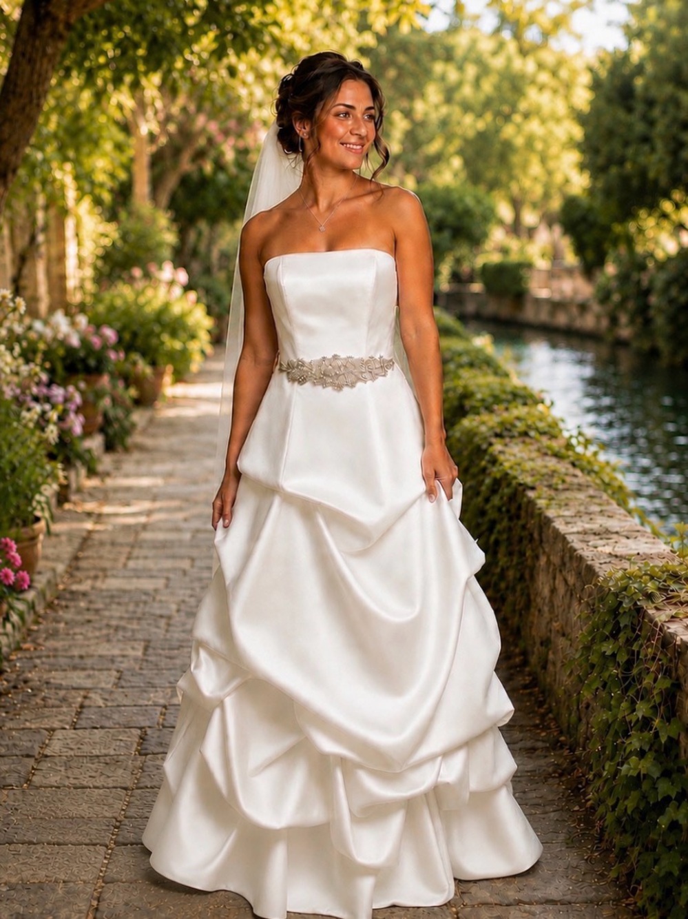 Strapless David’s Bridal White Wedding Gown